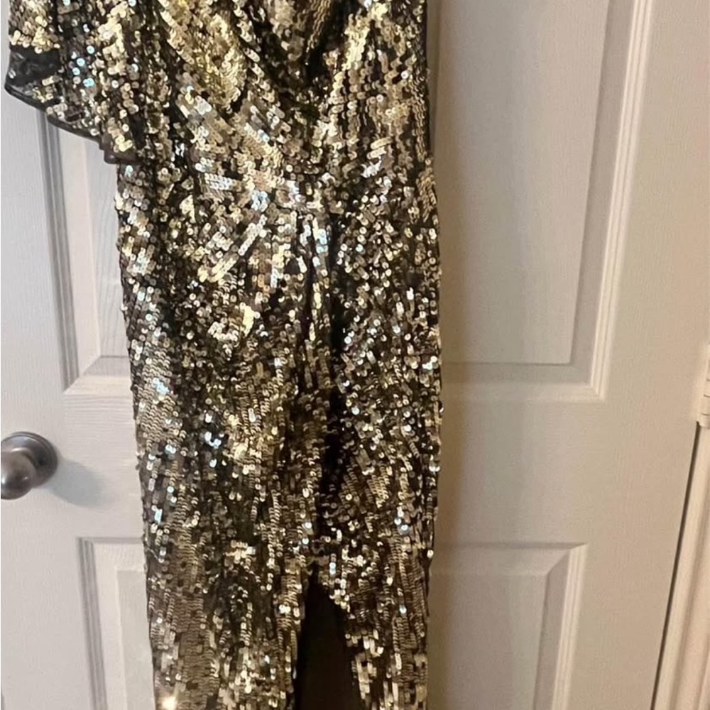 Mac Duggal Elegant Olive Dress - Picture 2 of 4